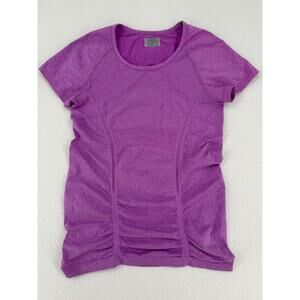 Athleta Womens T Shirt M Purple Ruched Activewear Short Sleeve Workout Top